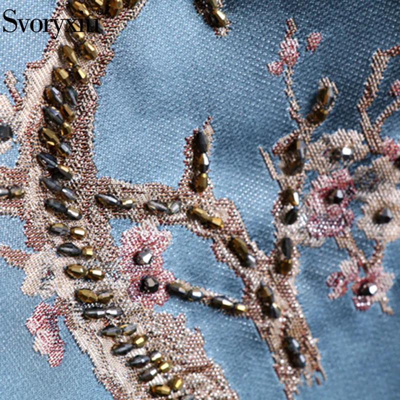 Svoryxiu женские весенне-летние дизайнерские Роскошные бисерные платья на бретелях модные жаккардовые мини платья трапециевидной формы с принтом Vestdios