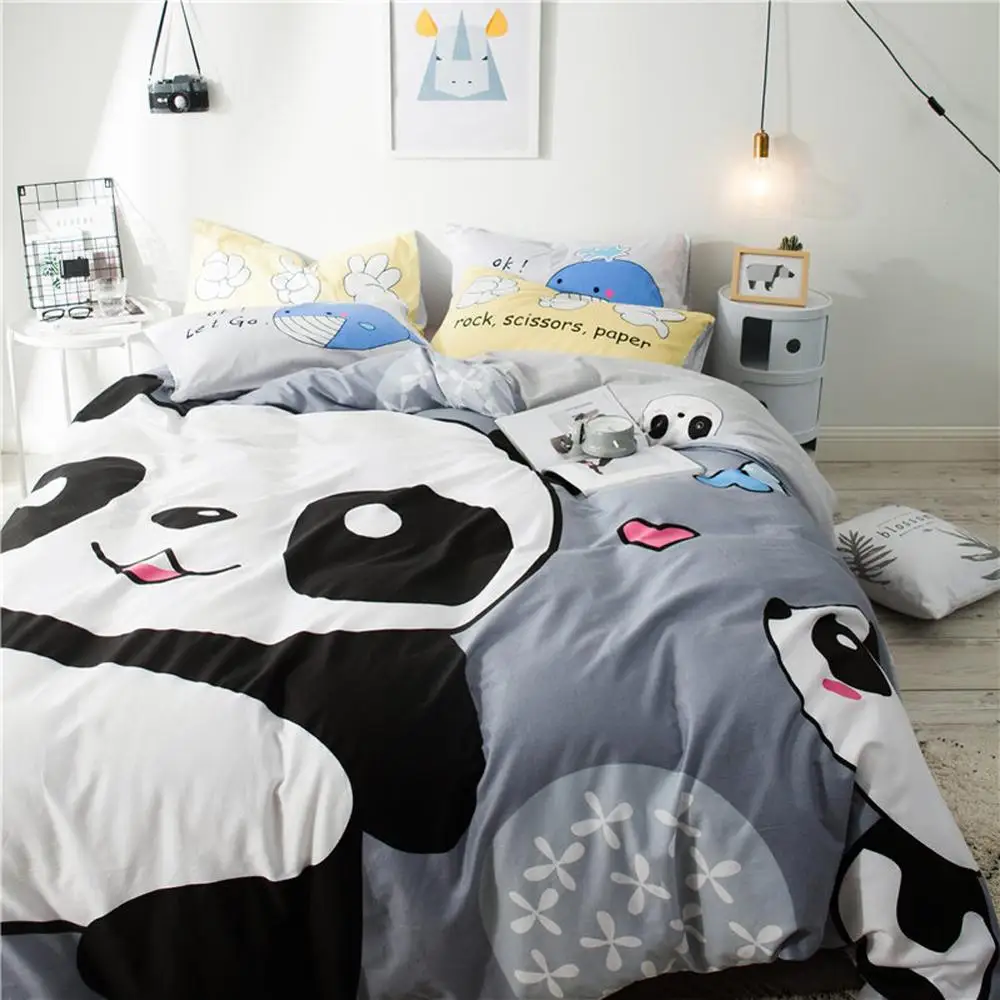 

Svetanya Bear Panda Cotton Bed Linens Cartoon Bedding Sets (Pillowcase flat or fitted Sheet Blanket Cover) Double Queen Twin