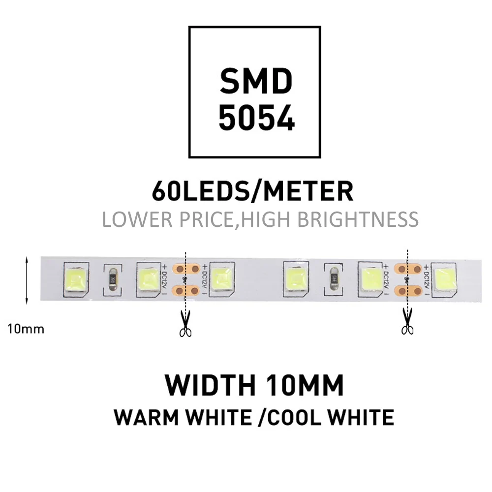 12V светодиодный лента SMD 5054 60 Светодиодный s/М, 5 м Светодиодные ленты света, работающего на постоянном токе 12 В в Водонепроницаемый Гибкая полоса лента теплого белого декоративная подсветка для дома