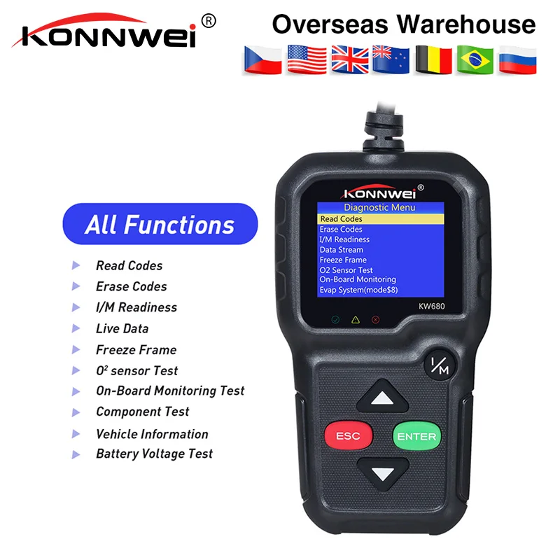 

KONNWEI KW680 Scanner Auto Car obd2 Diagnostic Tool Scanner Full Function OBD OBD2 Fault Code Reader OBDII Automotive Scanner