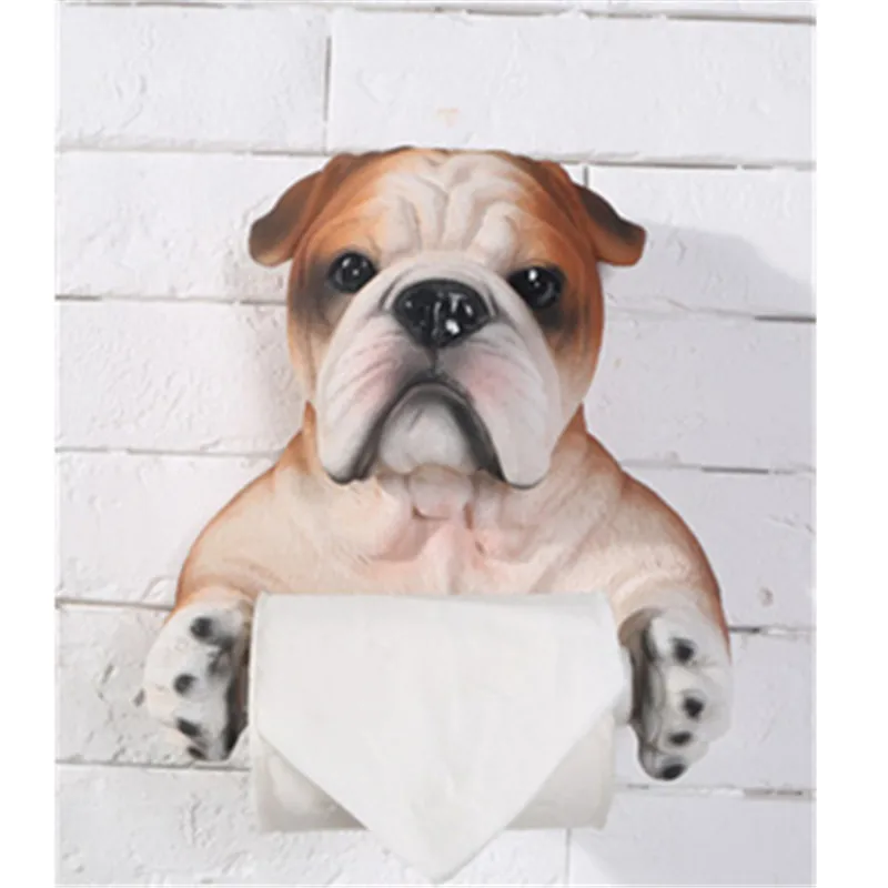 Simulation Dog English Bulldog Bathroom toilet creative toilet paper holder Resin Action Figure Collectible Model Toy P1720