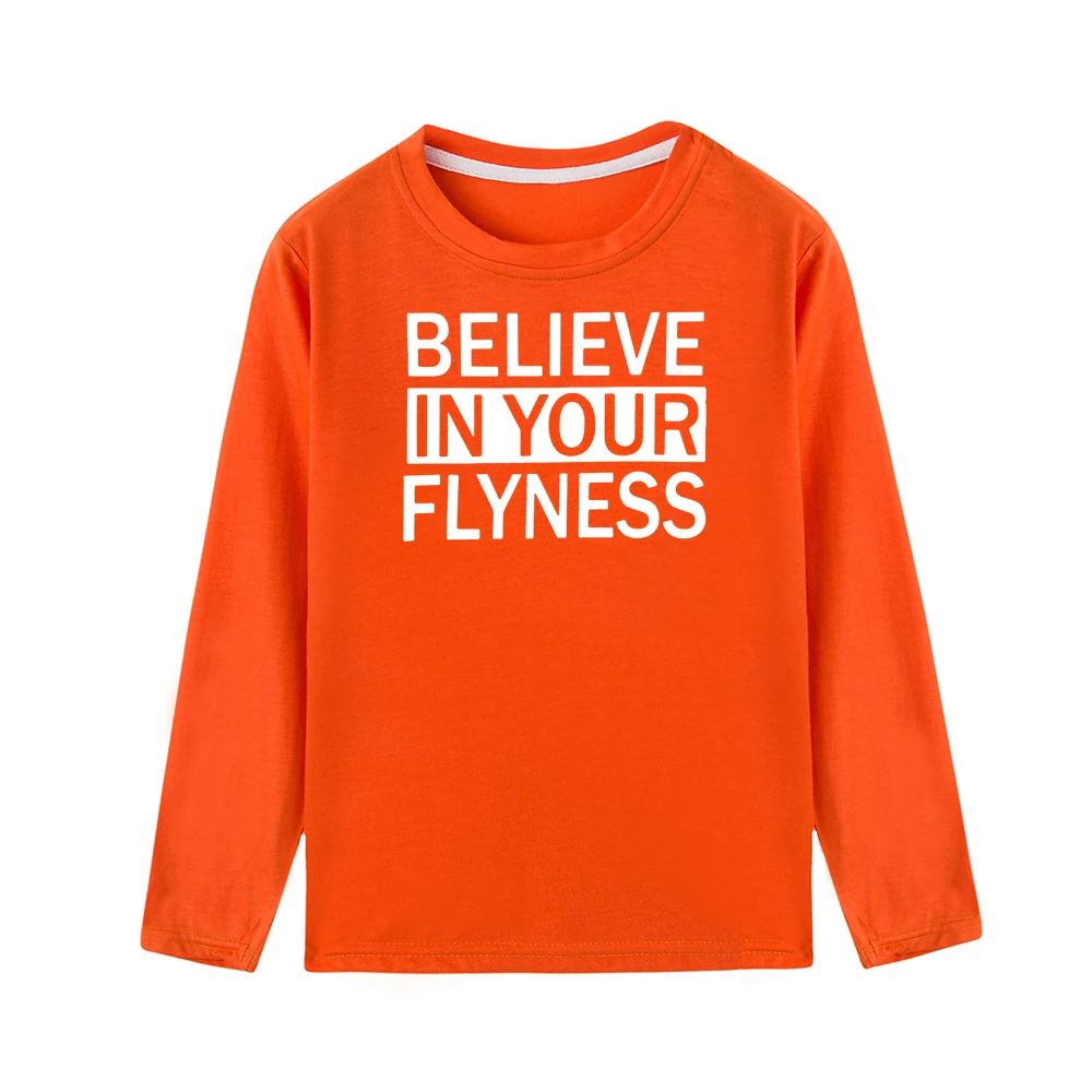 Детская футболка с длинными рукавами и надписью «Believe In Your Flyness» модные футболки с круглым вырезом для малышей повседневные футболки для мальчиков и девочек, 8 цветов - Цвет: 51N1-KLTOG-
