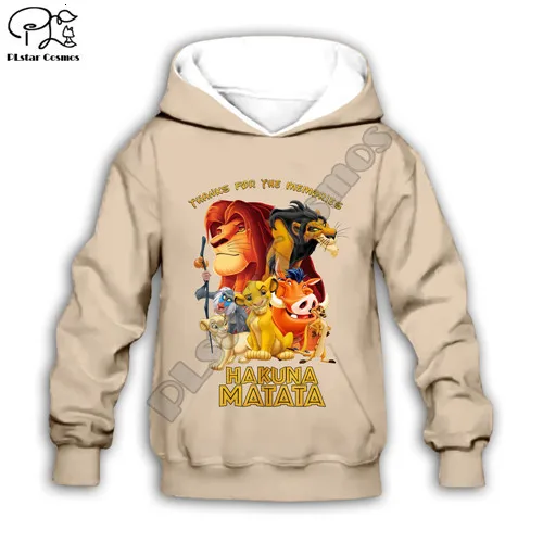 Kids hoodies Семейный комплект для детей, толстовка на молнии с 3d принтом «Король Лев» Simba толстовки с капюшоном и штаны с героями мультфильмов MATATA для маленьких мальчиков и девочек, HAKUNA mufasa - Цвет: Kids hoodies