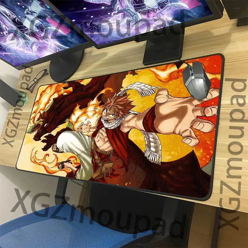 XGZ Large Computer Desk Mat Lock Edge Fairy Tail Anime Fire Dragon Custom Office Mouse Pad Rubber N