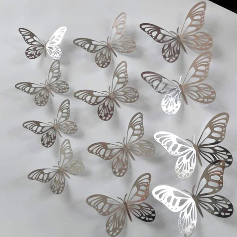 Creative 3D Hollow Golden Silver Butterfly Wall Stickers Art Home Decorations Wall Decals for Party Wedding Display