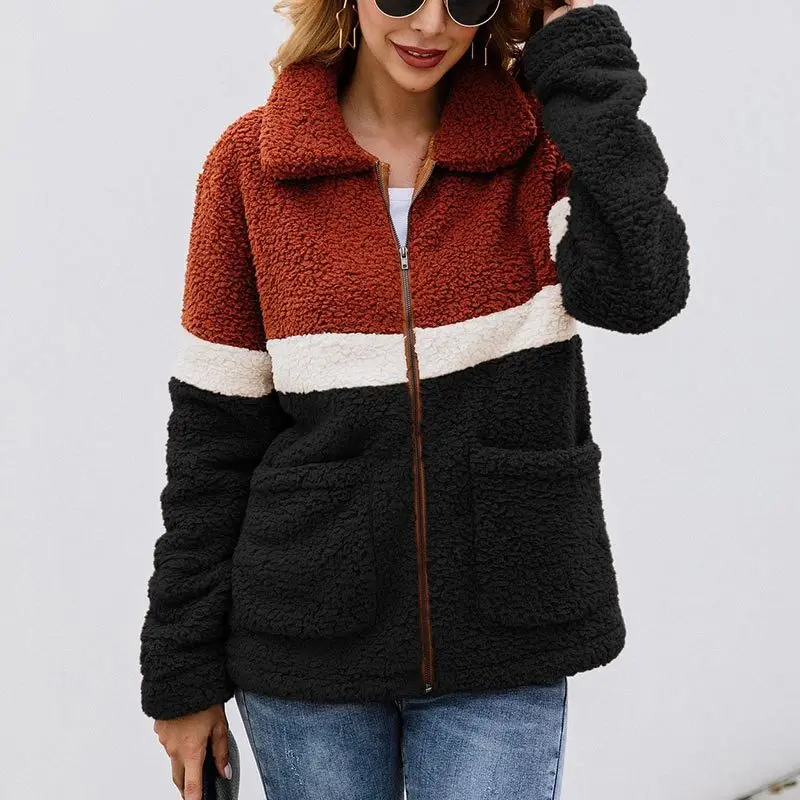 Черный Jocoo Jolee Women Winter Casual Color Block Warm Thick Faux Fur Warm Jackets Fashion Patchwork Pockets Outwear Elegant Fur Coat - Цвет: Черный