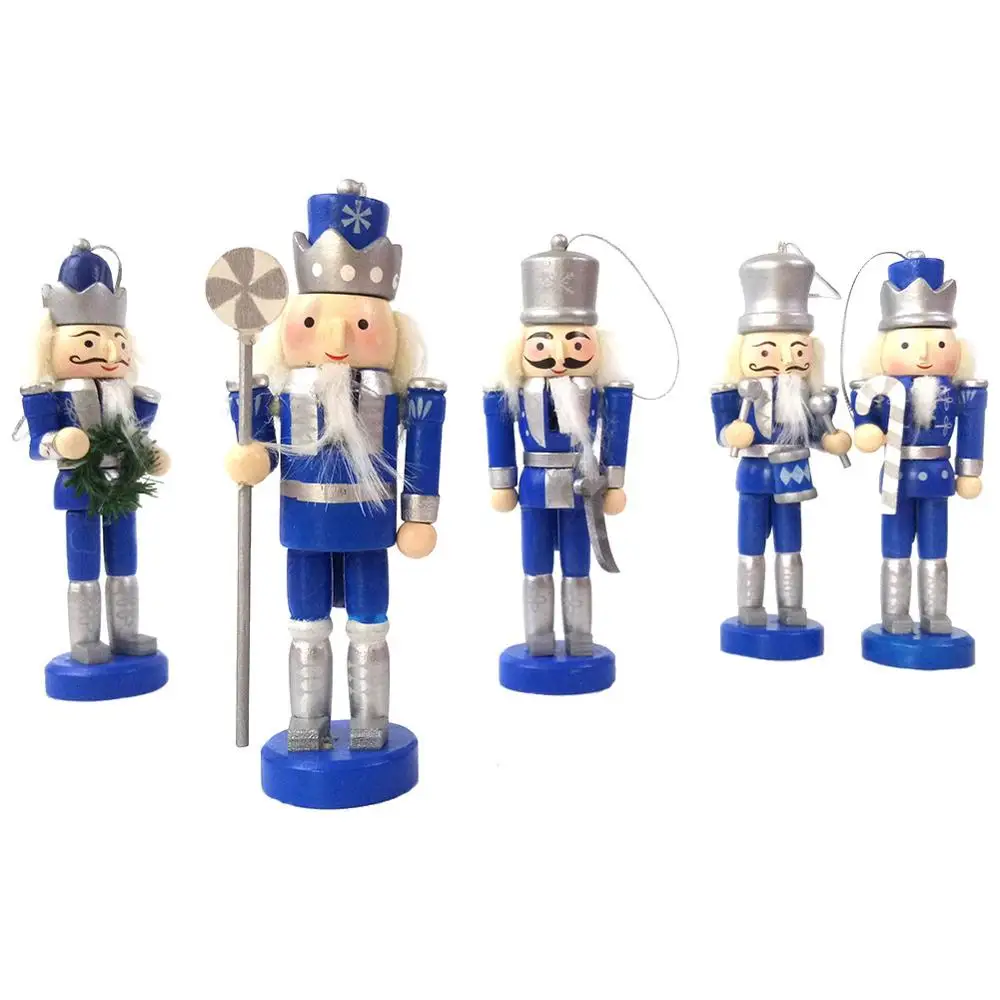 5 шт. деревянный Рождественский Щелкунчик носить синий Униформа Солдат кукла набор Подарочная коробка декоративные украшения короли кукла