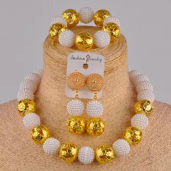 

white african jewelry set costume necklace african set simulated pearl nigerian wedding set ZZ06