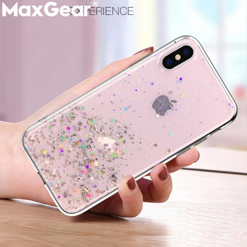 

Gradient Clear Bling Glitter Star Case For iPhone 6 S 6S 7 8 Plus X XS Max XR iPhone8 8Plus Sequins Transparent Silicone Cover i