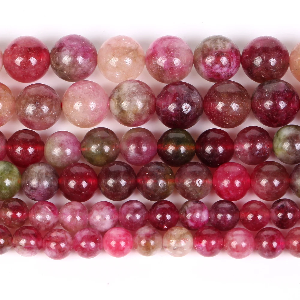 Natural Watermelon Tourmaline Jades Stone Beads Round Smooth Loose Beads For Jewelry Making Diy Necklace Bracelet Accessories