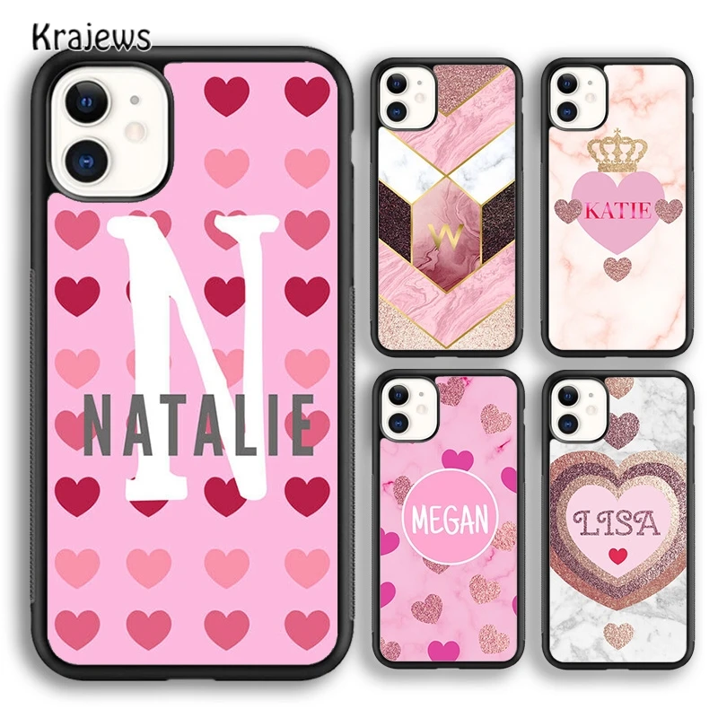 Krajews PERSONALISED PINK HEART LIPS CUSTOM INITIALS NAME Phone Case For iPhone 6s 7 8 plus X XR XS 11 12 pro max Samsung S9 S10 | Мобильные