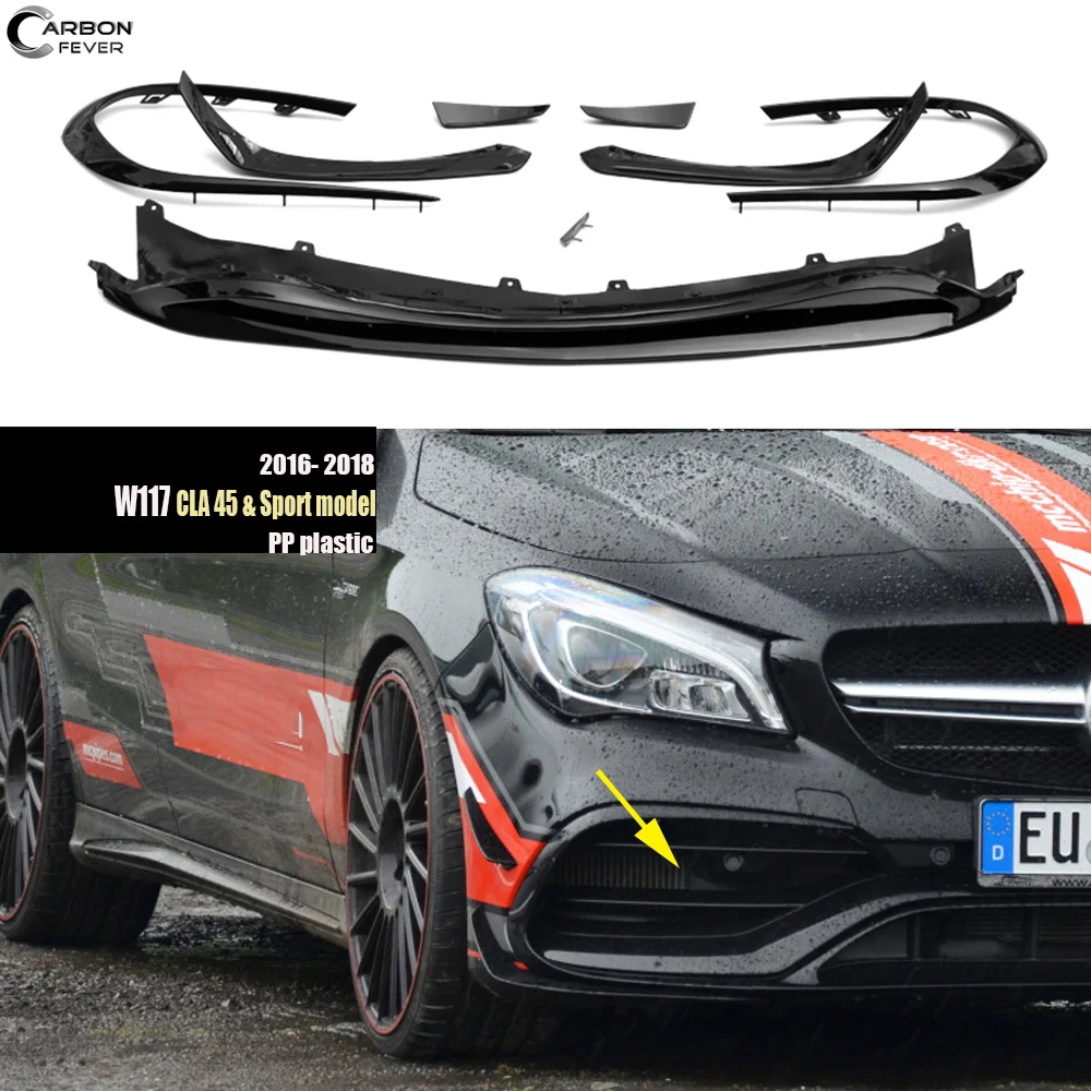 CLA 45 Style ABS глянцевый черный передний бампер Canards &amp губ для Mercedes C117 X117 W117 Class facelifthed