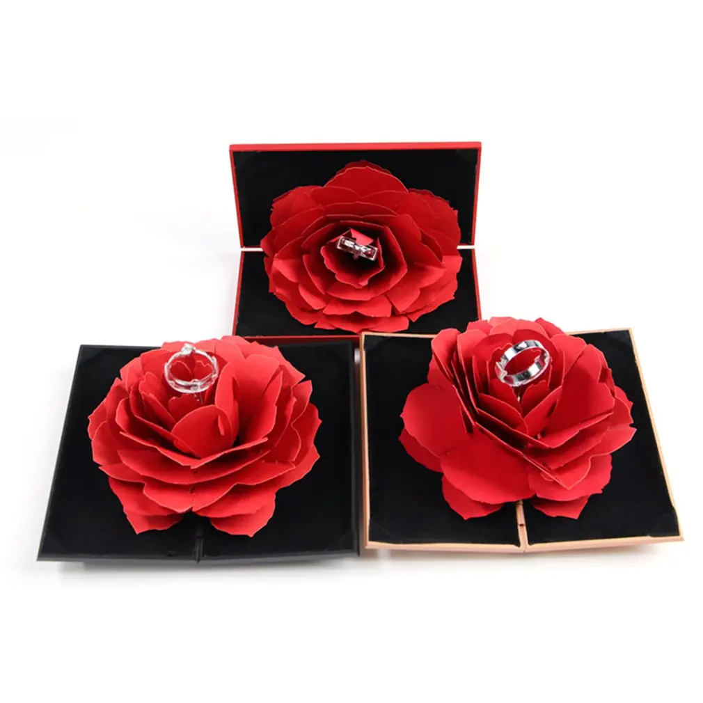 3D Elegant Rings Box Wedding Engagement Ring Rose Flower Gift Boxes For Jewelry Display Storage Holder Decor