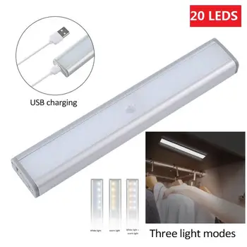 

Warm Cold 3-modes Night Lamp USB Rechargeable LED Under Cabinet Light PIR Sensor Hallway Kitchen Cupboard Wall Light 20 Led