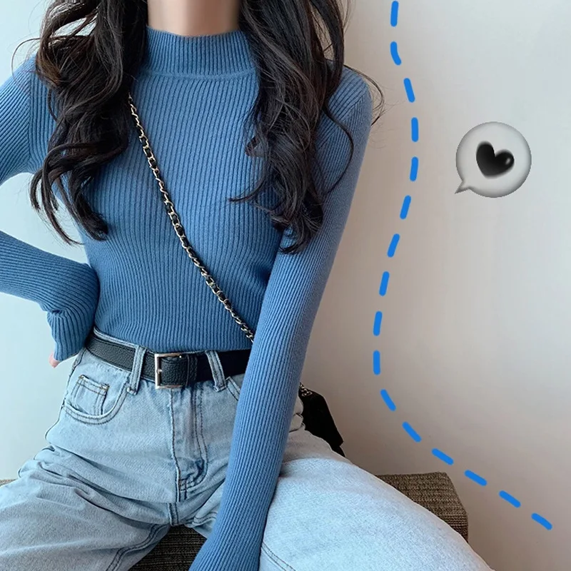 

Women's Sweater New Autumn Winter Long Sleeve With Slim Bottoming Shirt Half High Neck Pullover Sweater