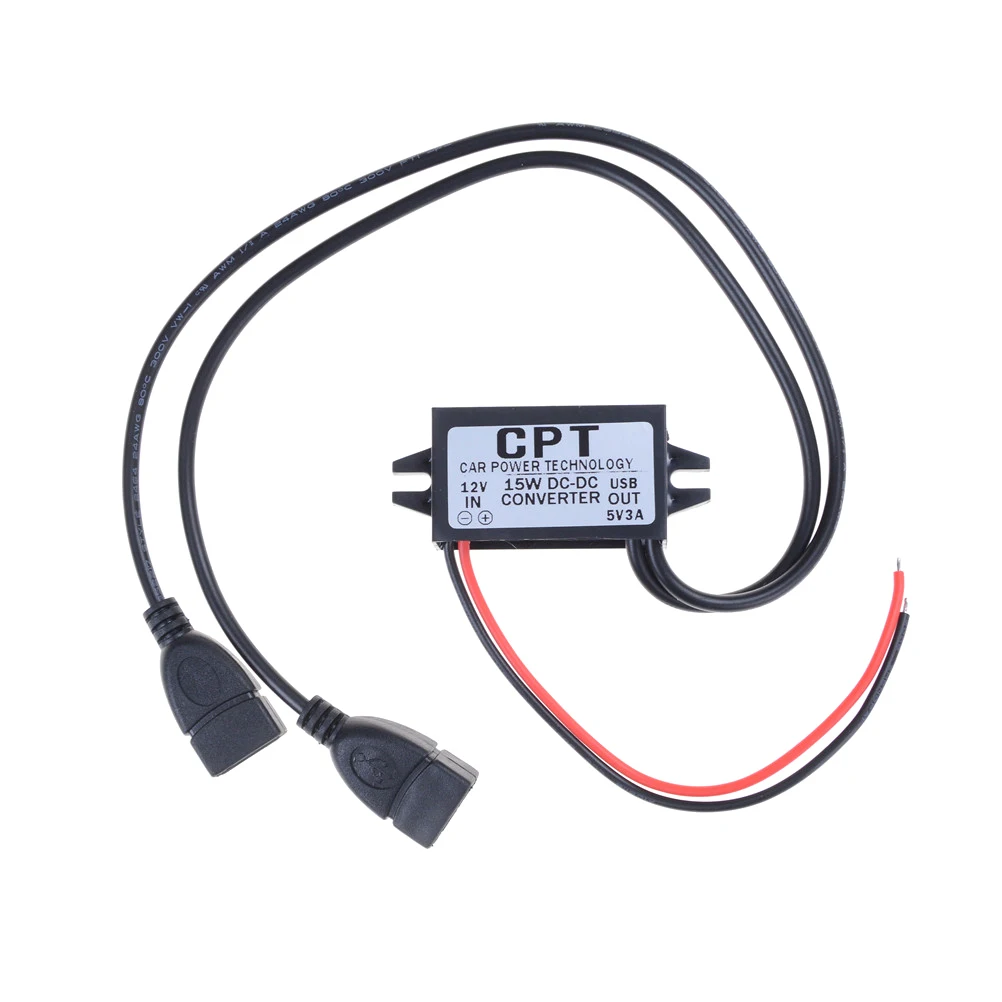 

DC DC Converter 12V Buck To 5V 3A Dual USB Output Jack Car Power Regulator Voltage Step Down Module Power Supply 1pcs