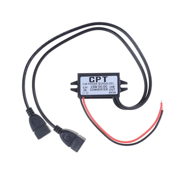 

DC DC Converter 12V Buck To 5V 3A Dual USB Output Jack Car Power Regulator Voltage Step Down Module Power Supply 1pcs