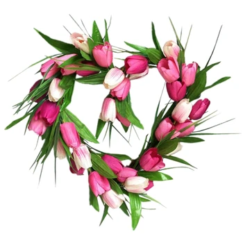 

Heart Artificial Tulip Wreath Flower Wreaths for Front Door Home Decor for Window Wall Party Wedding Hanging Decor