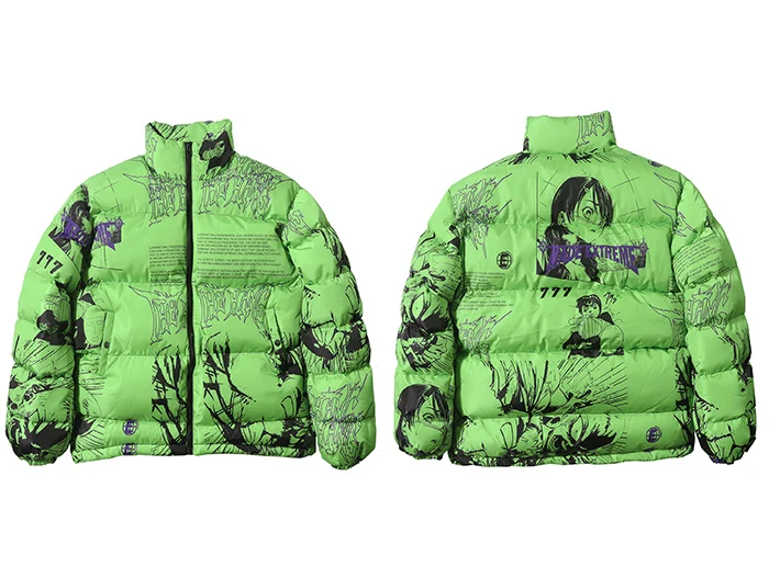 Aelfric/японская куртка в стиле хип-хоп; парка; Повседневная теплая куртка с принтом с героями мультфильмов; пальто; коллекция года; Harajuku; уличная одежда; Мужская ветровка; верхняя одежда - Цвет: Зеленый