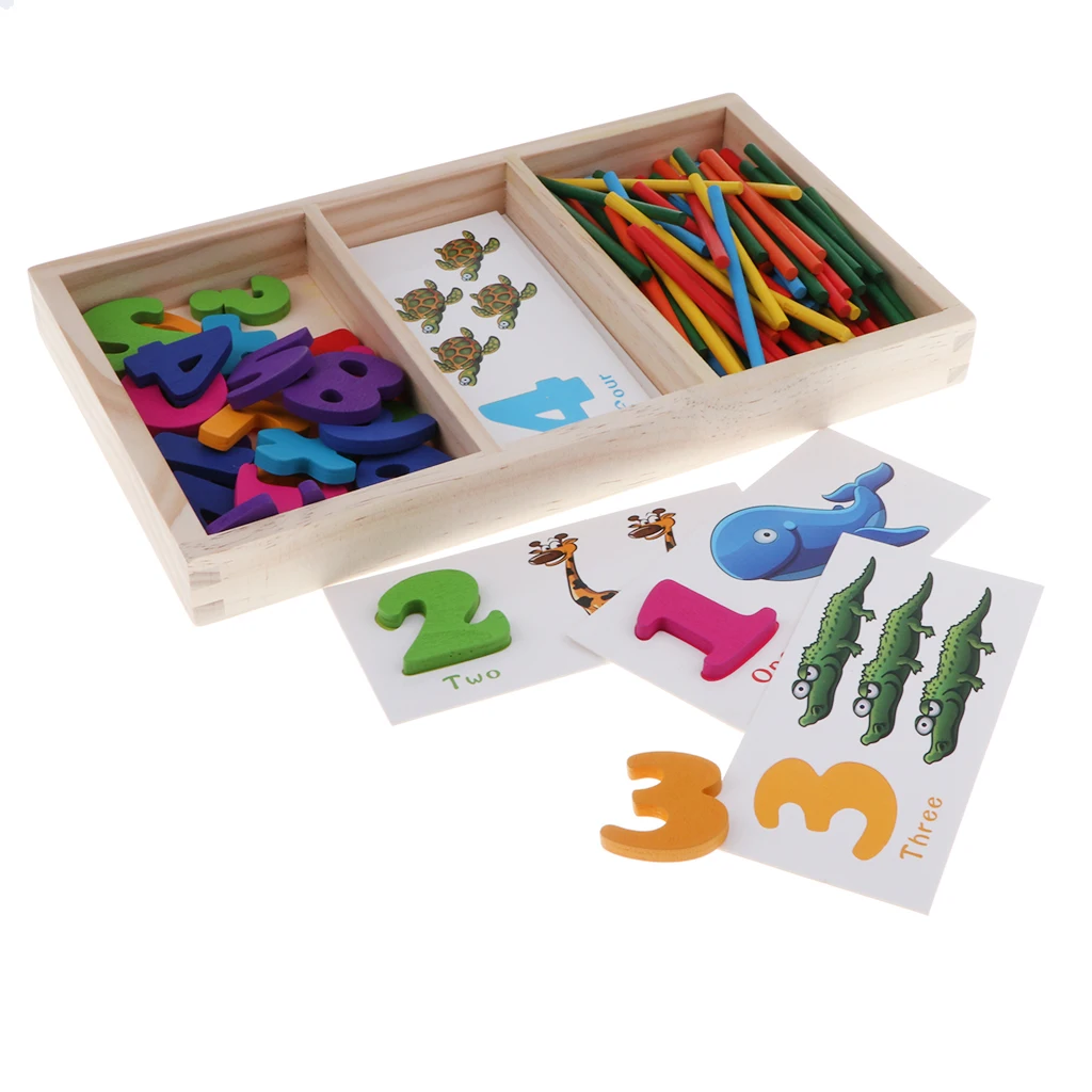 Wooden Counting Stick & Number Cards Calculation Game Math Educational Toy