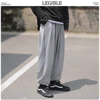 

LEGIBLE Men Gray Pockets 2020 Casual Harem Pants Mens Loose Teen Wide Leg Pants Male Streetwear Fashions Loose Trousers