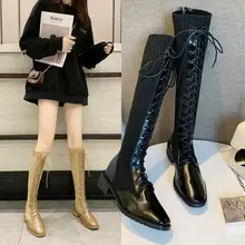Сапоги до колена; женская обувь; женские сапоги; модные сапоги на плоской подошве с квадратным носком; Новинка года; Сезон Зима; дышащие удобные Стрейчевые сапоги; X368