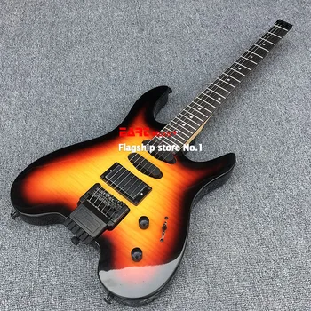 

High-end portable headless travel electric guitar, tiger maple veneer, rose wood fingerboard, sun paint, postage, musical instru