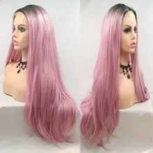 BM темные корни Ombre розовые прямые синтетические волосы 1*4 парики на кружеве Glueleess термостойкие волокна волос для женщин парики на каждый день