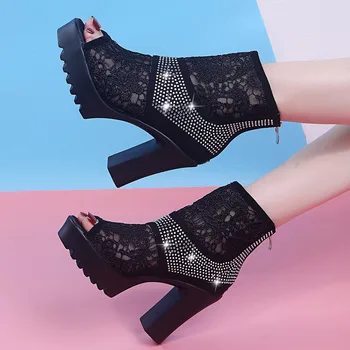 

COOTELILI Women Summer Sandals Platform Fashion 10cm Heel Shoes Diamond Decoration 2020 New Fashion Sandal Zip Basic Sandals