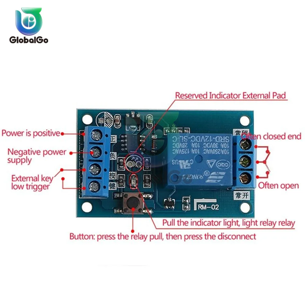 DC 12 В одна кнопка бистабильный релейный модуль Авто модификация переключатель старт стоп самоблокирующийся модуль выключателя