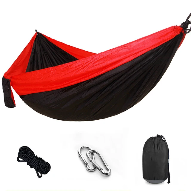 Portable Camping Hammock,Double Hanging Bed,Lightweight Nylon Parachute Hammock, Outdoor Survival Travel Leisure Sleeping Red