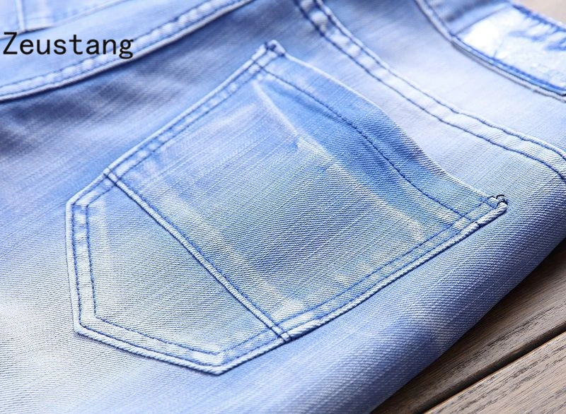 No Belt) Spring Punk Style Men's Jeans Fashion Casual New Straight High Elasticity 28-42 Washed Ripped Hole Trousers JS03