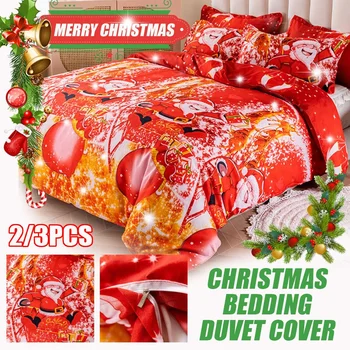

3/2Pcs Red Green Christmas Bedding Set Twin King Queen Duvet Cover Set Cartoon Santa Claus Print Bed Sheet Pillowcase Bed Cover