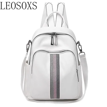 

Brand luxury ribbon backpack 2019 new PU leather waterproof bag college style young student bag white famous designer design