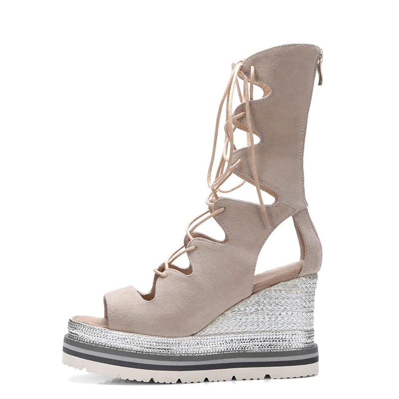 

YECHNE Women Open Toe Gladiator Sandals Platform Sandals High Heeled Shoes Sexy Lace Up Summer Peep Toe Wedges Sandals 32 33