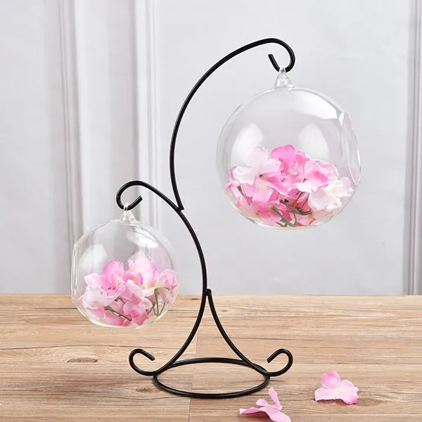 1set/pack Metal Stand Glass Terrarium Micro-Landscape Glass Bottle Hydroponic Flower Plant Glass Aquarium Vase Home Decorative - Цвет: 1set glass terrarium