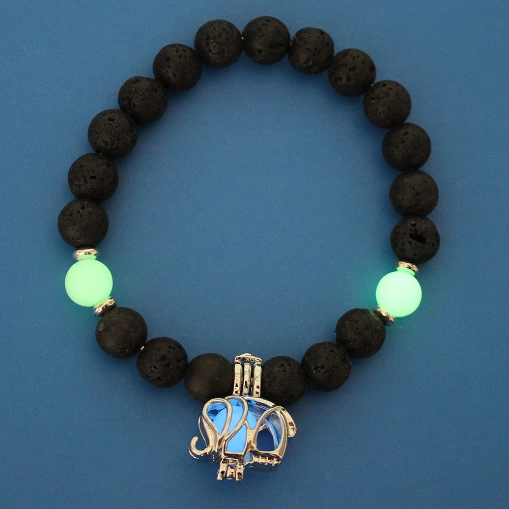 Модный светящийся черный камень из натуральной лавы, женский браслет, светящийся, молитва йоги, сердце, очаровательный браслет, флуоресцентный браслет, ювелирное изделие - Окраска металла: Blue Green