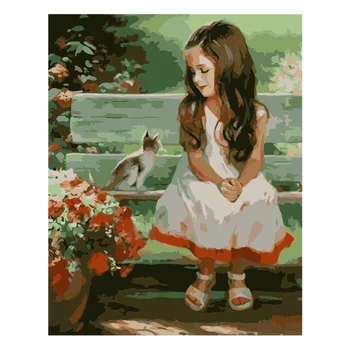 

Baby Girl and Cute Cat Hand Made Paint High Quality Canvas Beautiful Painting By Numbers Surprise Gift Great Accomplishment