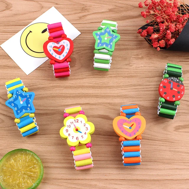 3pcs/lot Wooden Wristwatches Nice Cartoon Crafts Bracelet Watches Handicrafts Toys for Kids Learning & Education Party Favors 2