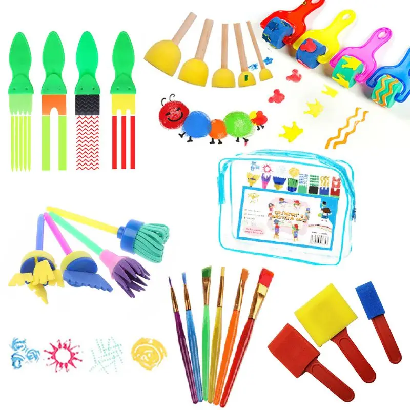 Kits de Pintura Aprendizagem Precoce Crianças Arte Artesanato 26 Peças Esponja Pintura Pincéis Cedo Faça Você Mesmo Incluir Espuma Escova 2 cedo diy aprendizagem incluir espuma escova