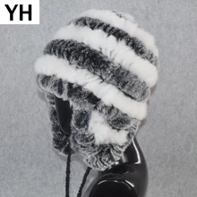 Ручной работы вязаная шапка из меха кролика рекс шапки бини шапки Шапки зимние теплые мягкие Для женщин Настоящий мех кролика шапка натуральный шапка из меха кролика рекс