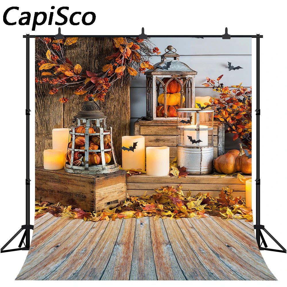 

Capisco Autumn Halloween Bat Backdrop Brown Wood Pumpkin Baby Child Portrait Photography Background for Photo Studio Photocall