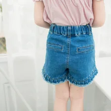 Virgilkid/джинсовые шорты с высокой талией для девочек; плиссированные джинсовые шорты с отделкой