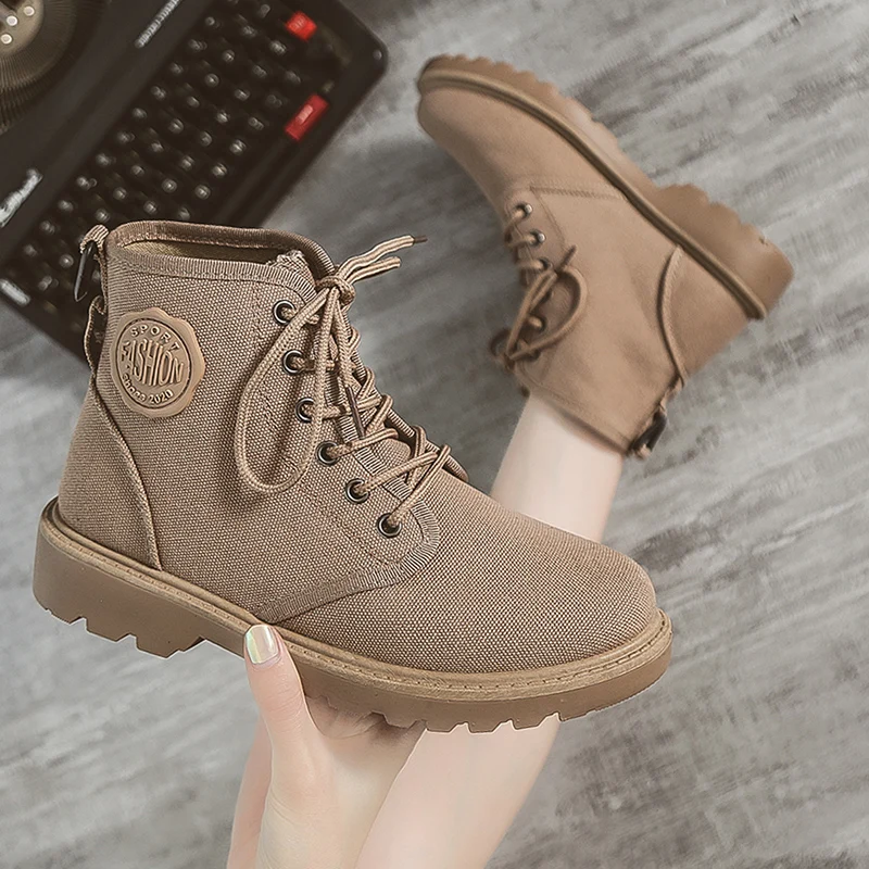 Женские парусиновые ботинки мартинсы JCHQD студенческие высокие сапоги с толстой