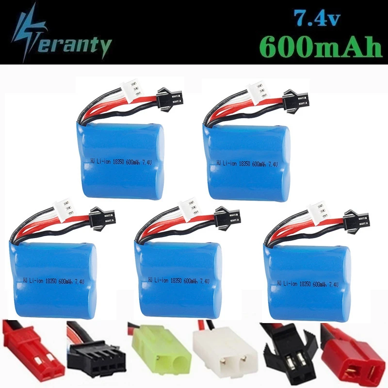 7.4V 600mAh 18350 Li-ion Battery for Skytech H100 H102 High Speed Rc Racing Boat JJ RC S1 S2 S3 S4 S5 7.4 V 5pcs | Игрушки и хобби