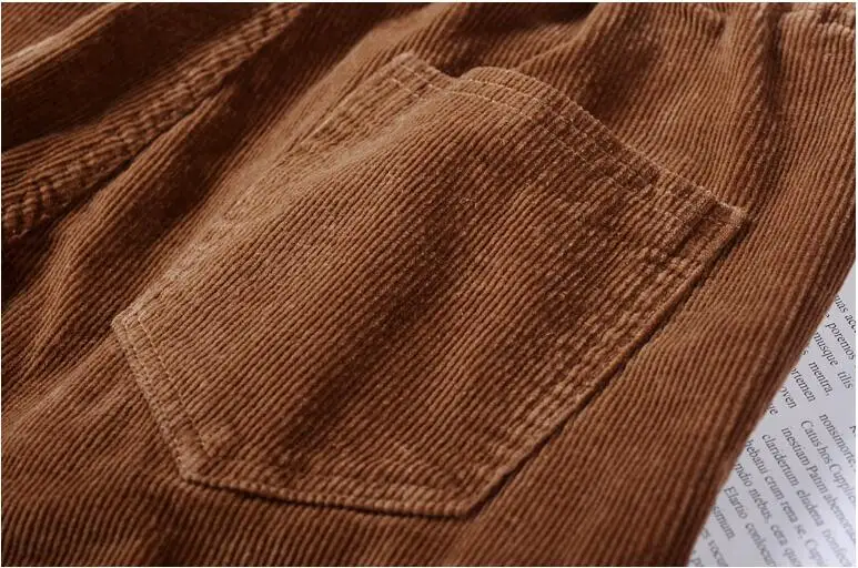 Corduroy pants Women's loose pocket harem pants corduroy pants Women's autumn new beam feet high waist casual trousers Female