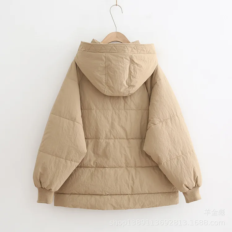 18 Autumn And Winter New Style Simple Korean-style Boyfriend-Style Large Pocket Solid Color Loose-Fit Hooded Thick Cotton Overco