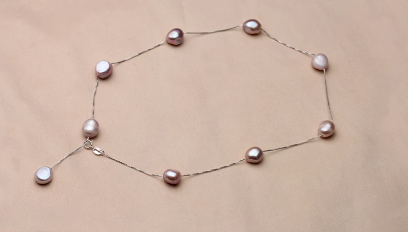 purple peal necklace 10-11 мм Настоящее натуральное пресноводное длинное жемчужное ожерелье в стиле барокко, 925 пробы Серебряная цепочка Ожерелье Подарок на день рождения - Цвет камня: purple peal necklace