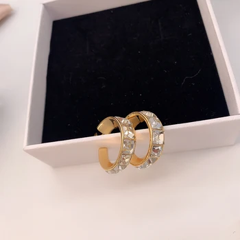 

European and American fashion copper plated round earrings crystal temperament personality earring C earrings woman