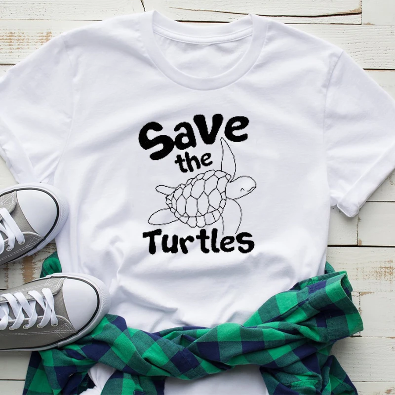

Save The Turtle Graphic Tees Women Fashion Keep The Ocean Clean Positive Tshirt Cotton Streetwear Girl Trendy T-shirt Drop Ship